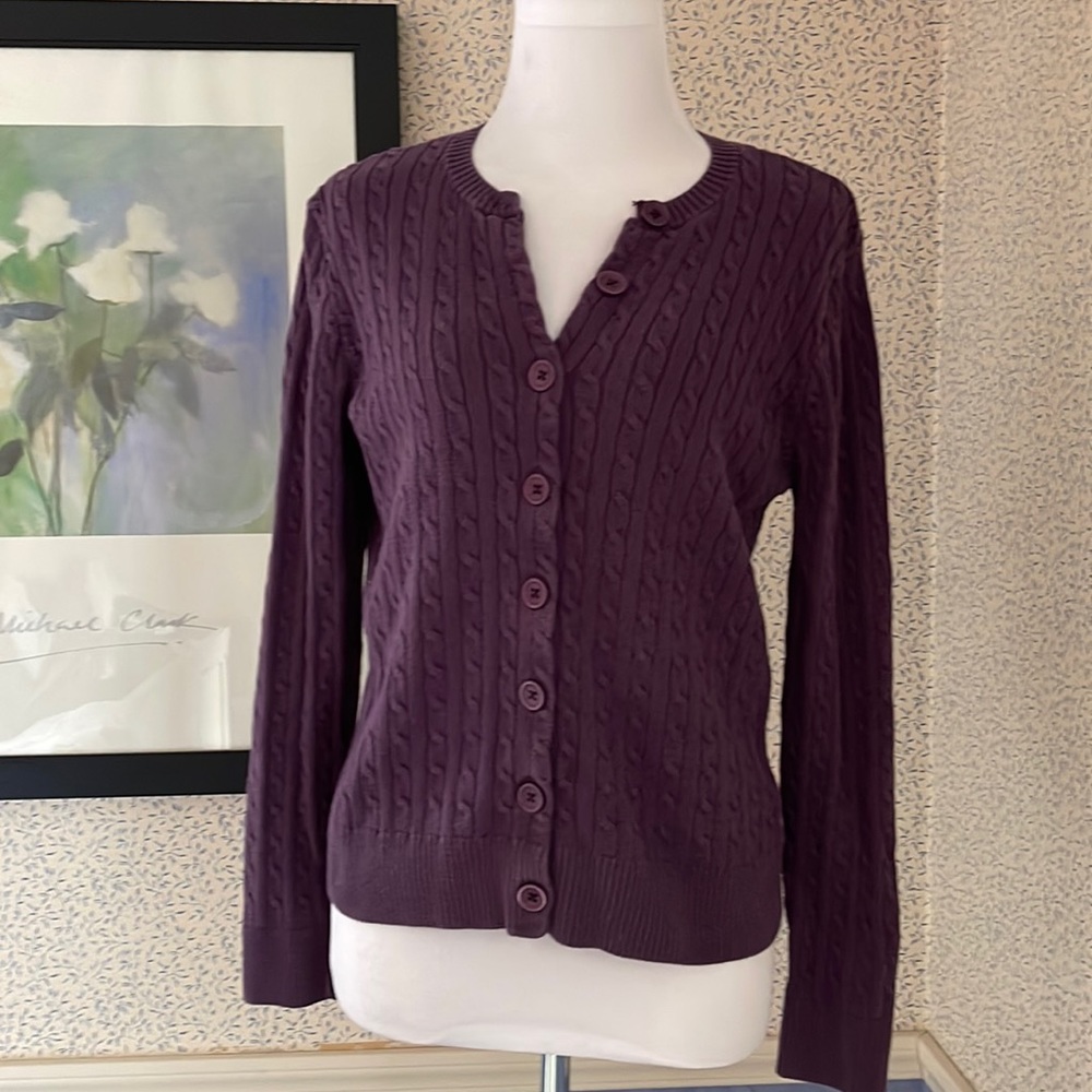 Ladies Plum Colored Button Up Cable Cardigan - image 1